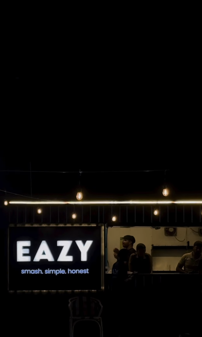 Eazy Patties storefront at night